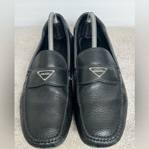 PRADA Men's Size 8.5 USA Saffiano Leather Driving Moccasins Shoes Black Reg $695